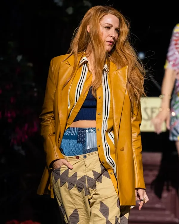 Blake Lively It Ends With Us 2024 Mustard Leather Coat Blake Lively It Ends With Us 2024 Mustard Leather Coat