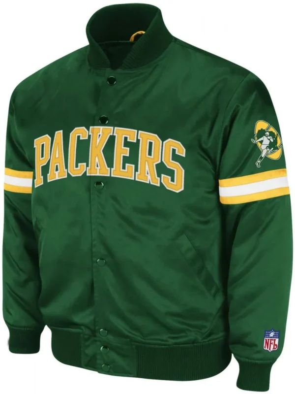 Bomber Backup Bay Packers Green Satin Jacket