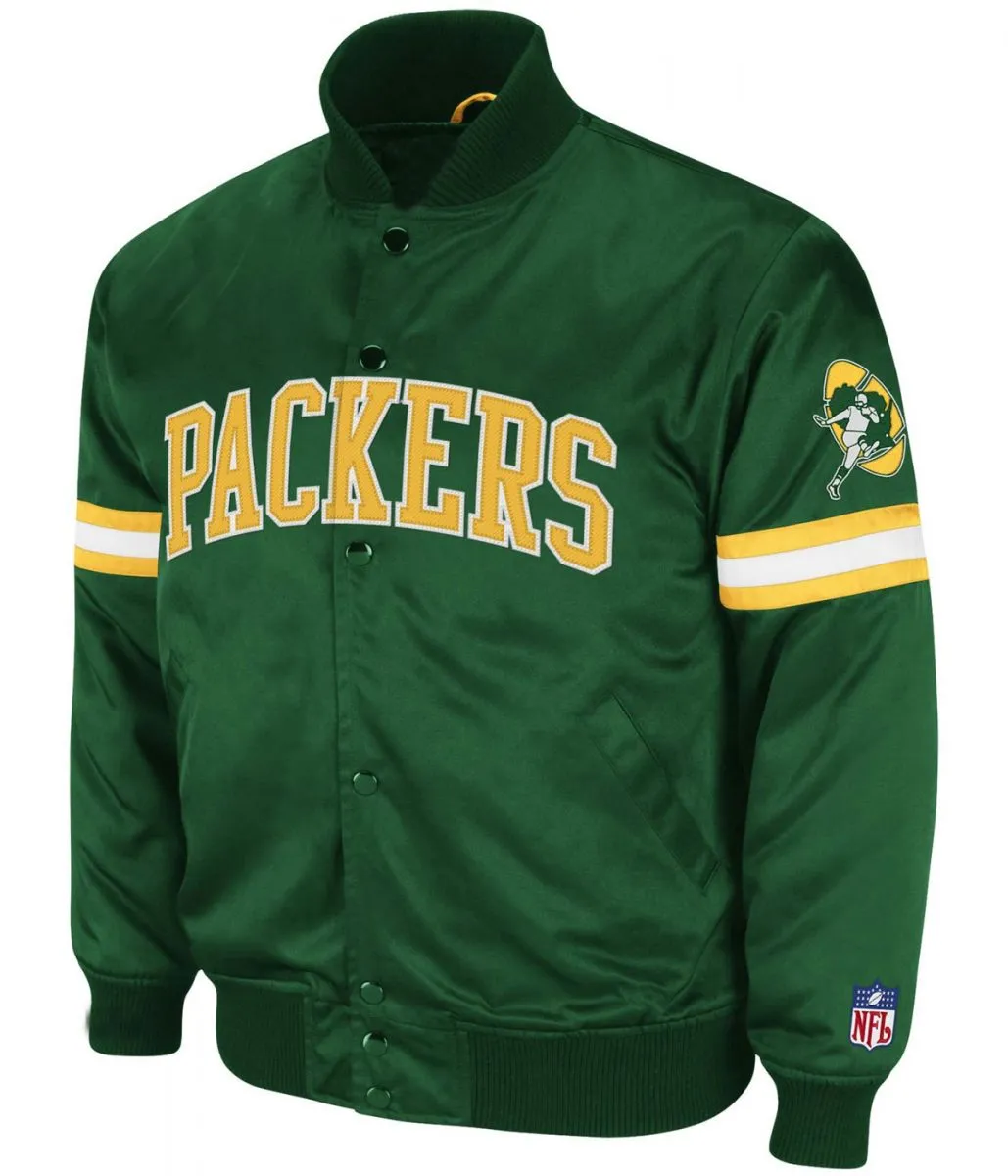 Bomber Backup Bay Packers Green Satin Jacket Bomber Backup Bay Packers Green Satin Jacket