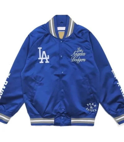 Bomber LA Dodgers Silver Satin Jacket