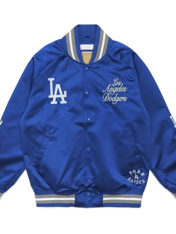 Bomber LA Dodgers Silver Satin Jacket