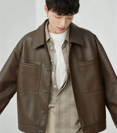 Brown Vintage PU Leather Jacket