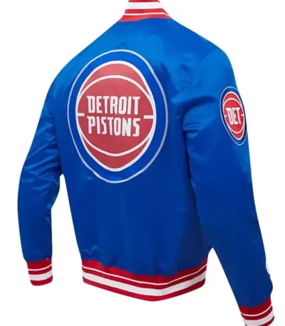 Detroit Pistons Script Tail Blue Satin Jacket