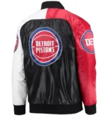 Detroit Pistons Tricolor Remix Varsity Satin Jacket