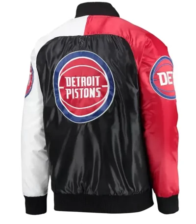 Detroit Pistons Tricolor Remix Varsity Satin Jacket