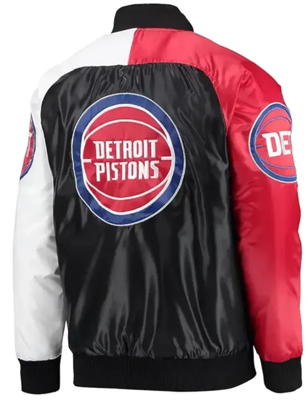 Detroit Pistons Tricolor Remix Varsity Satin Jacket