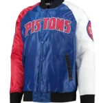 Detroit Pistons Tricolor Remix Varsity Satin Jacket