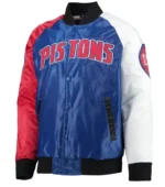 Detroit Pistons Tricolor Remix Varsity Satin Jacket