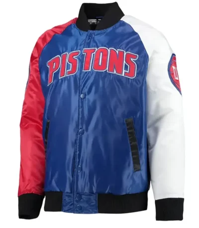 Detroit Pistons Tricolor Remix Varsity Satin Jacket
