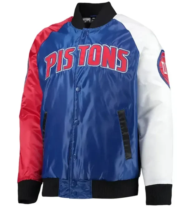 Detroit Pistons Tricolor Remix Varsity Satin Jacket