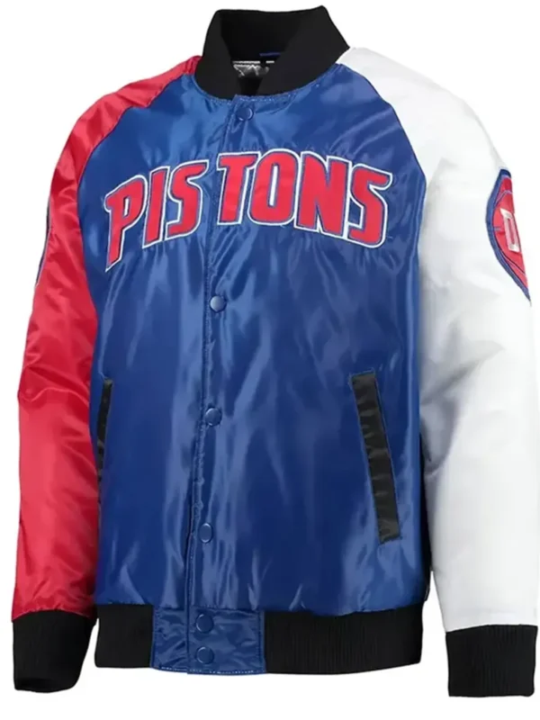 Detroit Pistons Tricolor Remix Varsity Satin Jacket