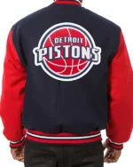 Detroit Pistons Two-tone Navy And Red Varsity Wool Jacket