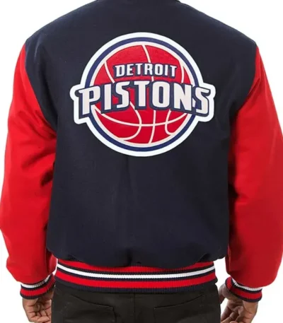 Detroit Pistons Two-tone Navy And Red Varsity Wool Jacket