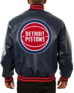 Detroit Pistons Varsity Navy Blue Leather Jacket