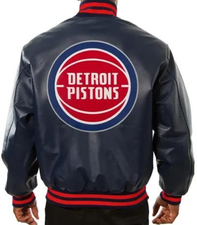 Detroit Pistons Varsity Navy Blue Leather Jacket
