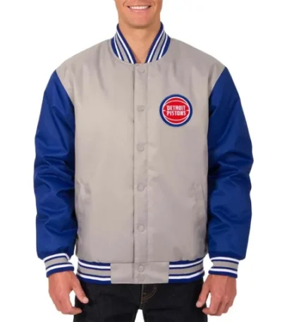 Gray/Blue Detroit Pistons Poly Twill Jacket