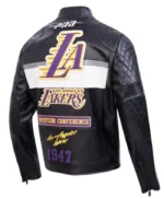 LA Lakers Moto Black Leather Zip-up Jacket