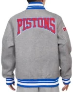 Men Grey Detroit Pistons Crest Emblem Varsity Jacket