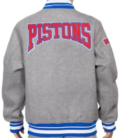 Men Grey Detroit Pistons Crest Emblem Varsity Jacket