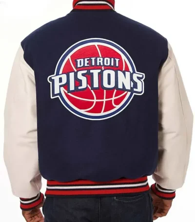 Navy And White Detroit Pistons Varsity Jacket