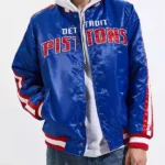 Striped Varsity Detroit Pistons Blue Satin Jacket