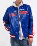 Striped Varsity Detroit Pistons Blue Satin Jacket