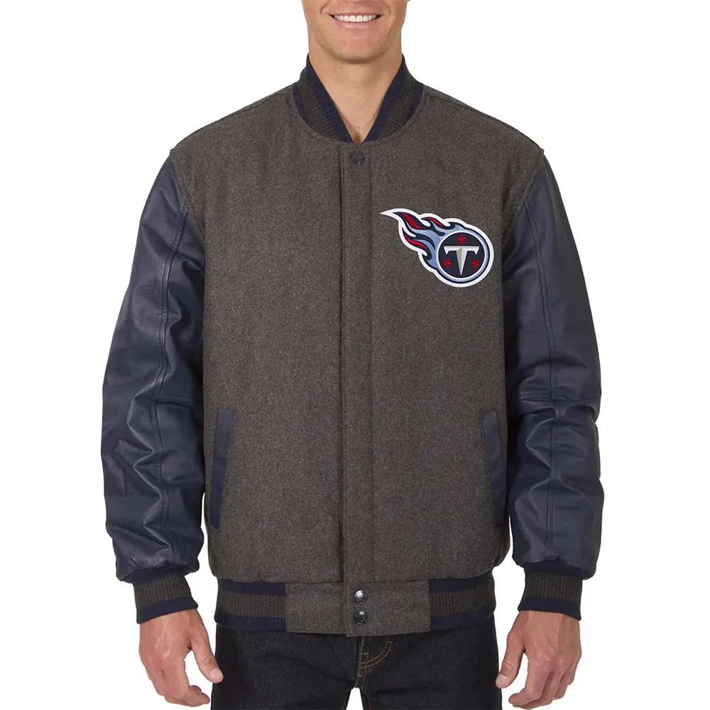 Charcoal-Navy Tennessee Titans Varsity Jacket Charcoal-Navy Tennessee Titans Varsity Jacket
