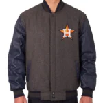 Charcoal/Navy Houston Astros Full-Snap Wool/Leather Jacket