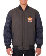 Charcoal/Navy Houston Astros Full-Snap Wool/Leather Jacket
