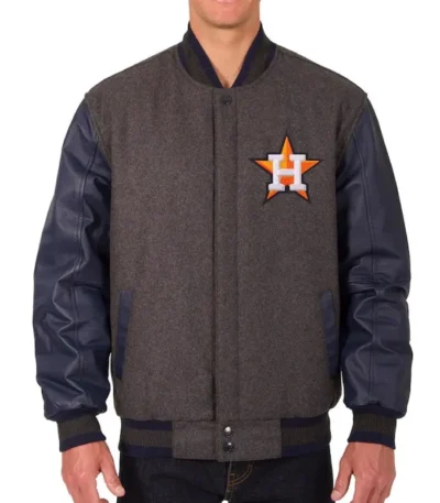 Charcoal/Navy Houston Astros Full-Snap Wool/Leather Jacket