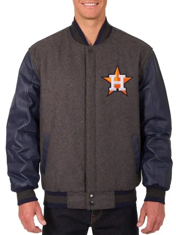 Charcoal/Navy Houston Astros Full-Snap Wool/Leather Jacket