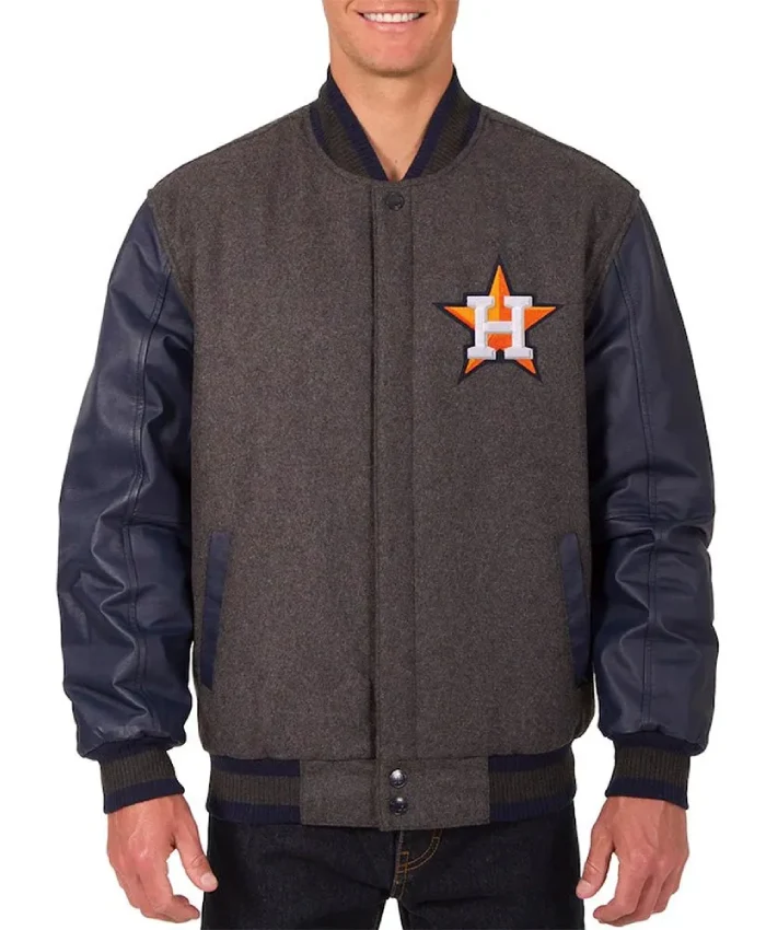Charcoal/Navy Houston Astros Full-Snap Wool/Leather Jacket Charcoal/Navy Houston Astros Full-Snap Wool/Leather Jacket