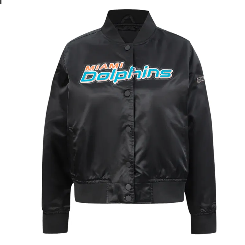 Classic Miami Dolphins Black Satin Jacket Classic Miami Dolphins Black Satin Jacket