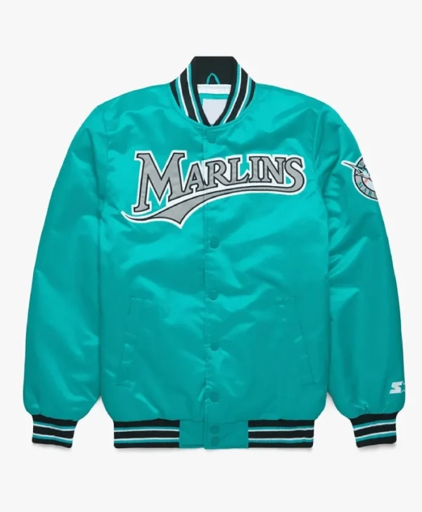 Miami Marlins Classic Teal Varsity Satin Jacket
