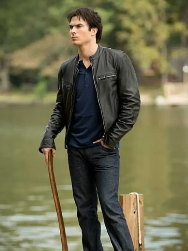 Damon Salvatore The Vampire Diaries Leather Jacket