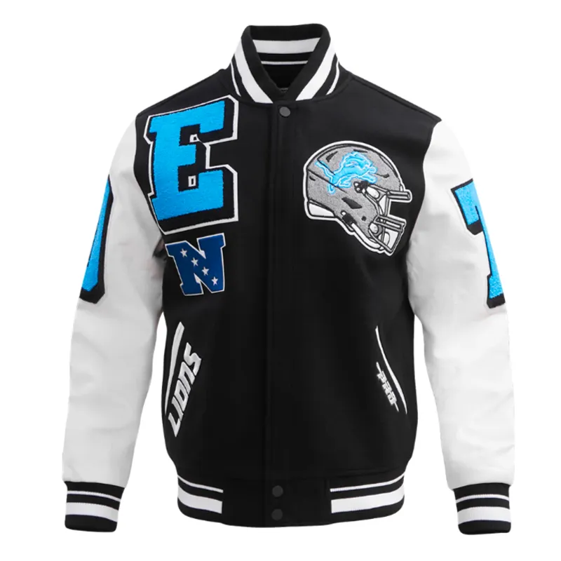 Detroit Lions Mashup Rib Varsity Wool/Leather Jacket Detroit Lions Mashup Rib Varsity Wool/Leather Jacket