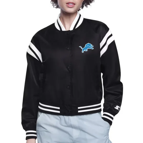 Detroit Lions Printed Logo Varsity Satin Jacket