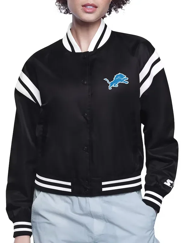 Detroit Lions Printed Logo Varsity Satin Jacket