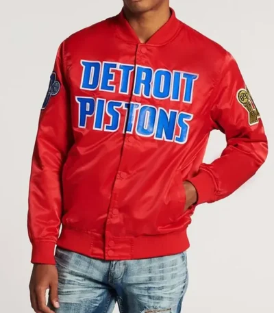 Detroit Pistons Big Logo Black Satin Jacket