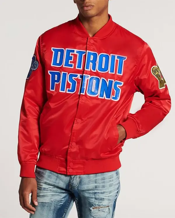 Detroit Pistons Big Logo Black Satin Jacket Detroit Pistons Big Logo Black Satin Jacket