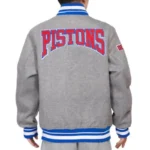 Detroit Pistons Crest Emblem Grey Varsity Jacket