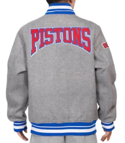 Detroit Pistons Crest Emblem Grey Varsity Jacket