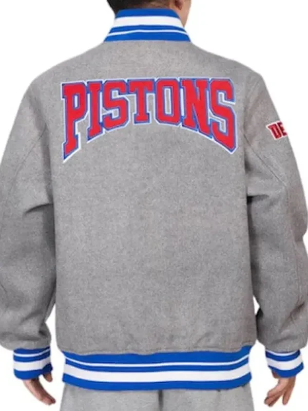 Detroit Pistons Crest Emblem Grey Varsity Jacket