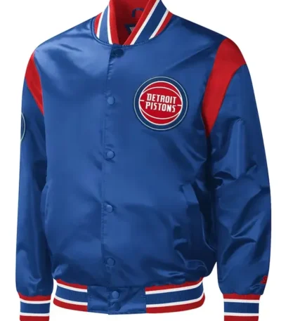 Detroit Pistons Force Play Varsity Blue Satin Jacket