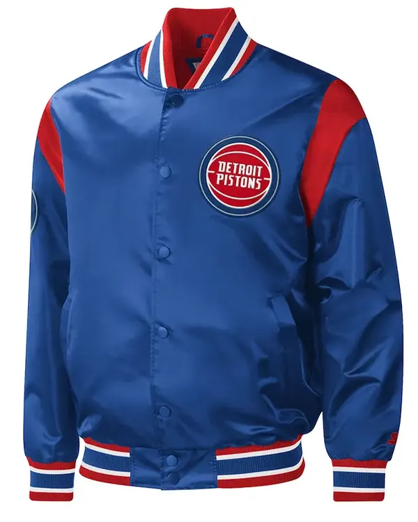 Detroit Pistons Force Play Varsity Blue Satin Jacket Detroit Pistons Force Play Varsity Blue Satin Jacket