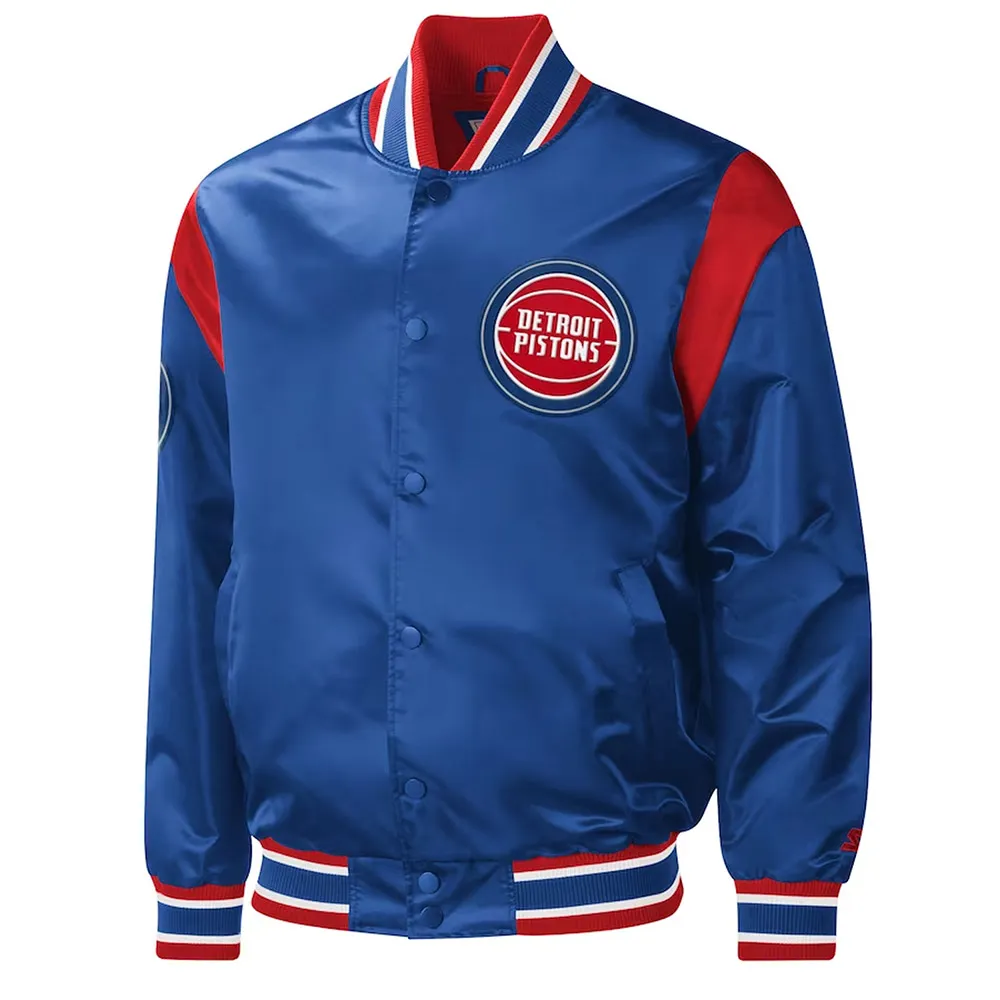 Detroit Pistons Force Play Varsity Satin Blue Jacket Detroit Pistons Force Play Varsity Satin Blue Jacket