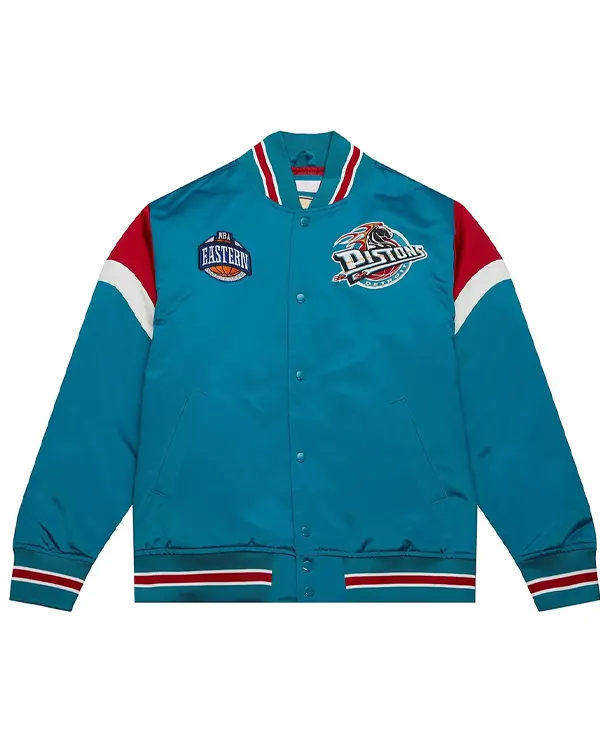 Detroit Pistons Heavyweight Aqua Satin Jacket Detroit Pistons Heavyweight Aqua Satin Jacket