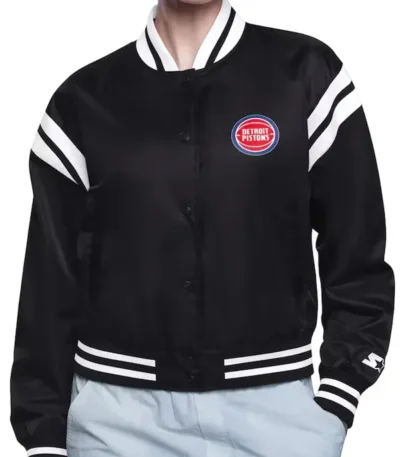 Detroit Pistons Printed Logo Satin Varsity Jacket