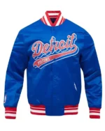 Detroit Pistons Script Tail Blue Satin Jacket