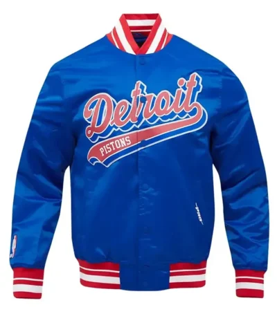 Detroit Pistons Script Tail Blue Satin Jacket